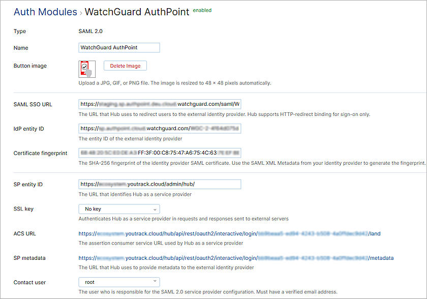 Screen shot of YouTrack SAML Auth Module